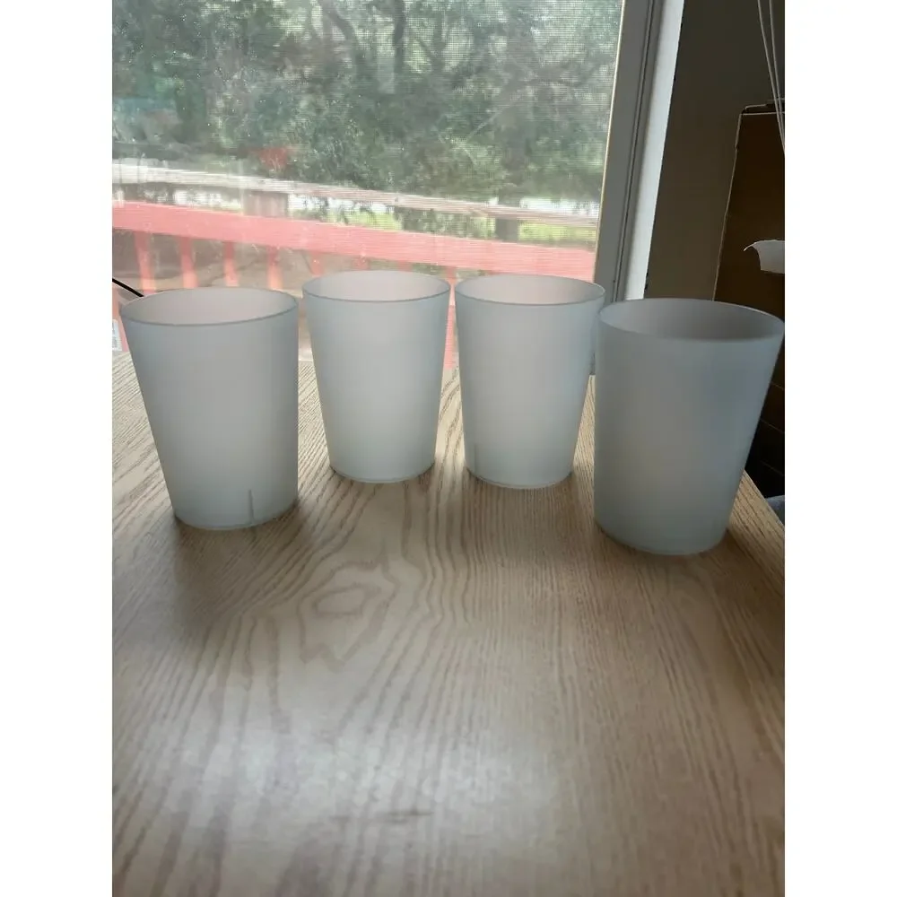 New 4pc Hard Plastic Drink Cups Frosted 4.5”x3.5” Microwave Dishwasher Safe